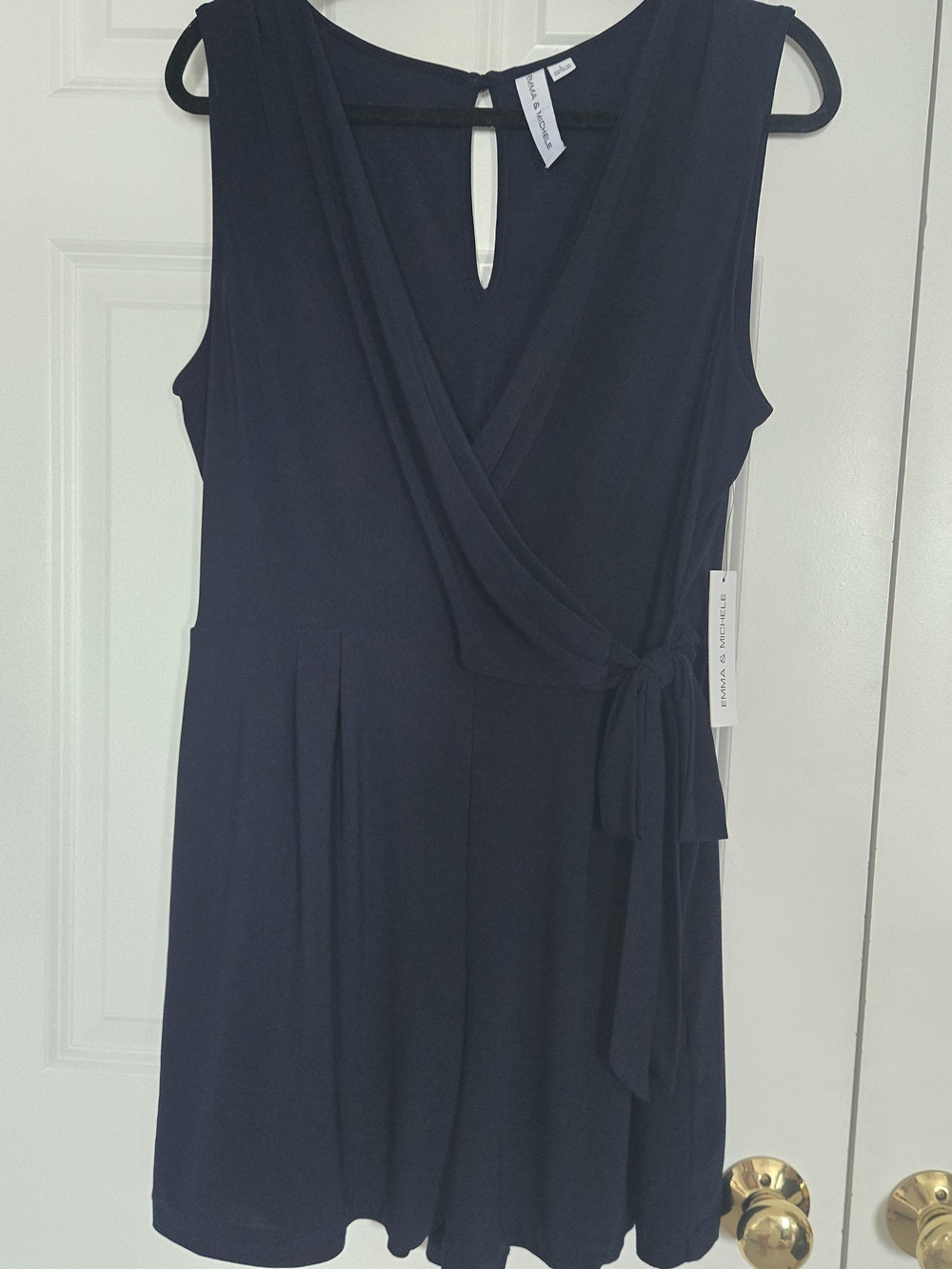 NWT Emma & Michele Navy Sleeveless Wrap Romper with Side Tie
